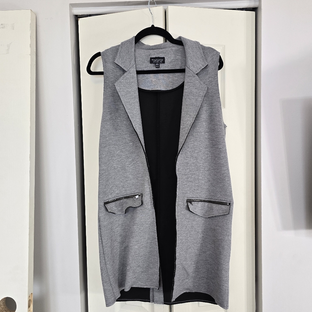 TOPSHOP Gray Sleeveless Open Front Vest with Pockets - Picture 2 of 8